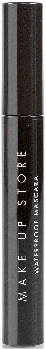 En svart vattentät mascara-rör från Make Up Store. Det är smalt och högt med vit text.