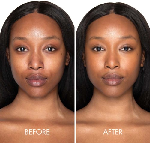Eine Frau zeigt deutliche Hautverbesserung mit Make-up, sieht vor und nach einer Schönheitsbehandlung selbstbewusst aus.