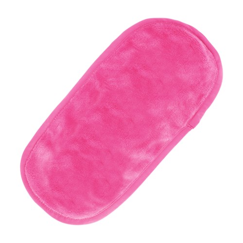 En rosa, myk, oval formet gjenstand, sannsynligvis en tupp eller toffel, laget av kosedukke material.