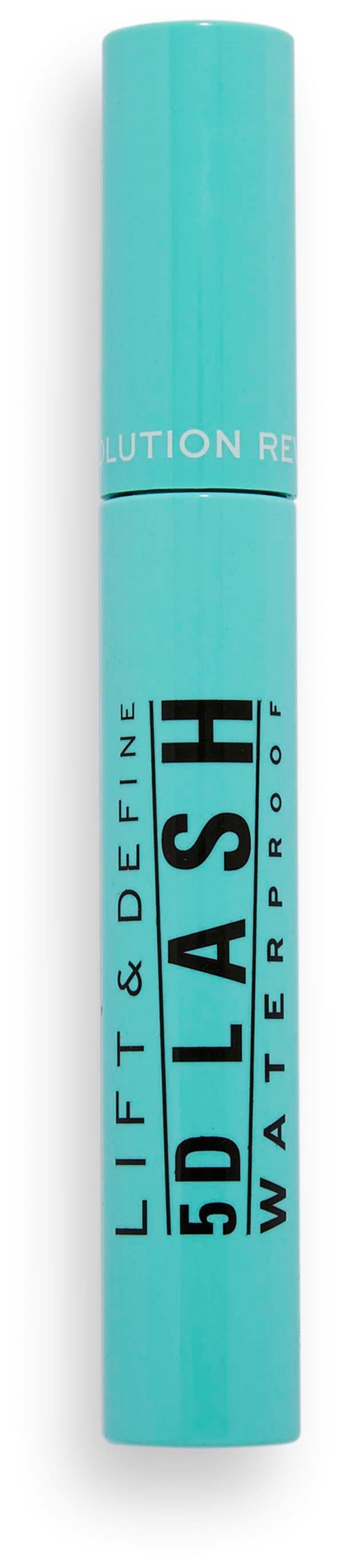 En blå sylinder merket '5D LASH WATERPROOF' for vippeløft og definisjon.