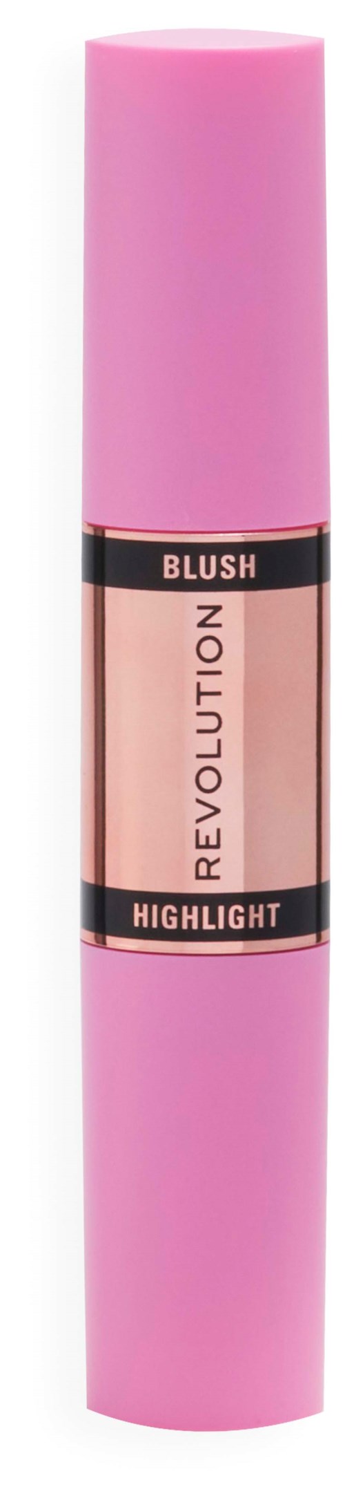 Pink makeup-sticka märkt 'Blush' och 'Highlight' med varumärkesnamnet 'Revolution'.