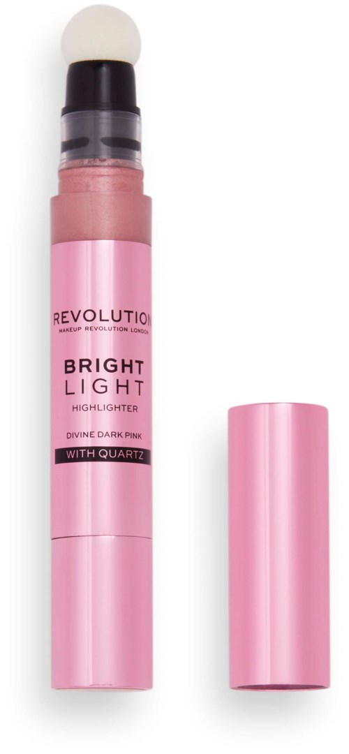 Pinker Textmarker mit Deckel, beschriftet 'Bright Light', mit schwarzem oberen Teil und durchsichtigem Mittelteil.