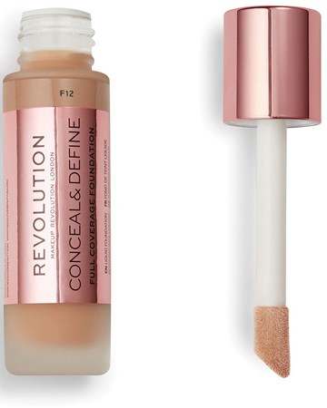 Rosafarbige Flüssigconcealer-Flasche und Applikator mit Schwamminnen, für Make-up.