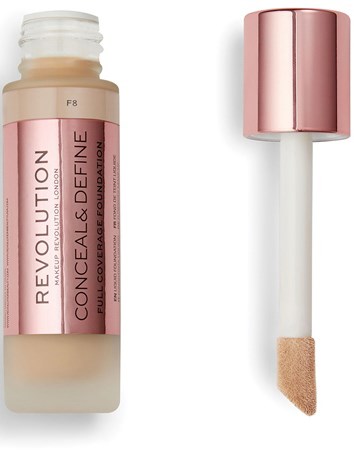 Ein Concealer-Flasche mit rosafarbenem Deckel und Applikatorschwamm, zur Abdeckung von Hautunvollkommenheiten.