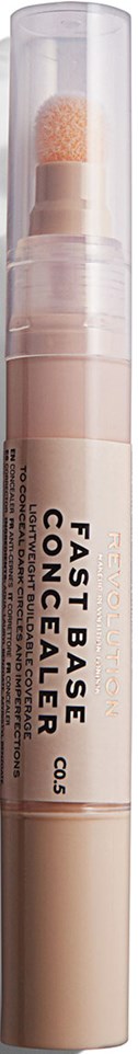 En beige-rör av concealer med en svampapplikator, märkt 'Fast Base Concealer'.