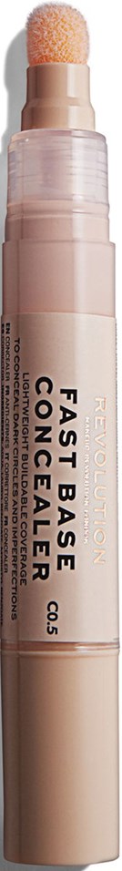Ett beige stift med en svampspets, märkt 'Fast Base Concealer' i svart text.