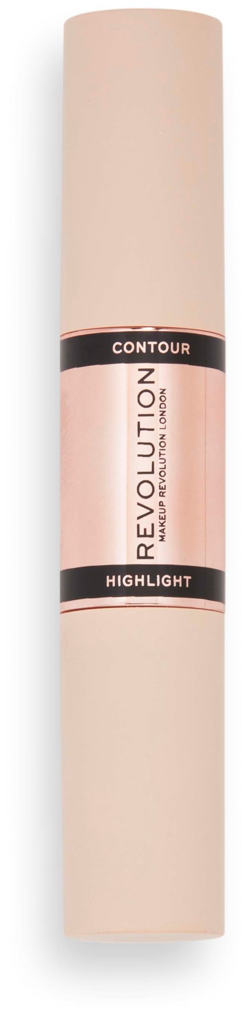 En cirkulär makeupstift märkt 'Contour' och 'Highlight' i rosa och beige färg.