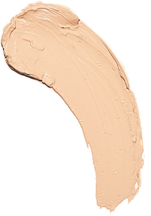 A beige makeup foundation or concealer smear with a curved shape and textured surface.