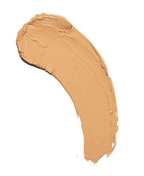 A beige cream swiped in a curved shape on a white background.