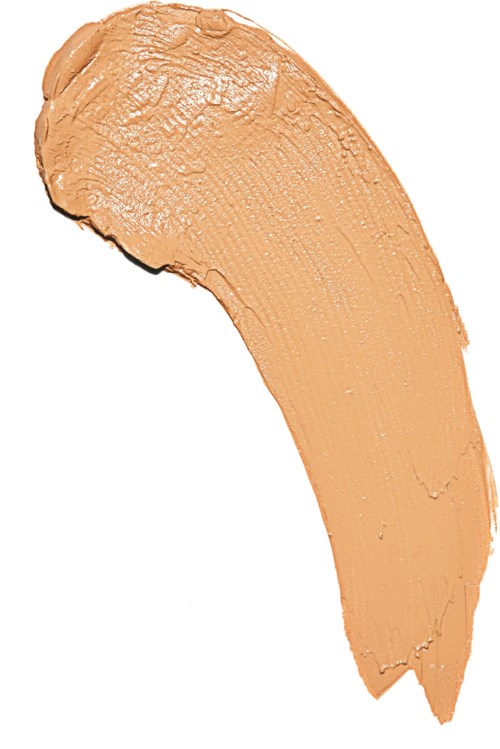 En smet av beige eller hudfärgad makeup eller kräm på en vit bakgrund.