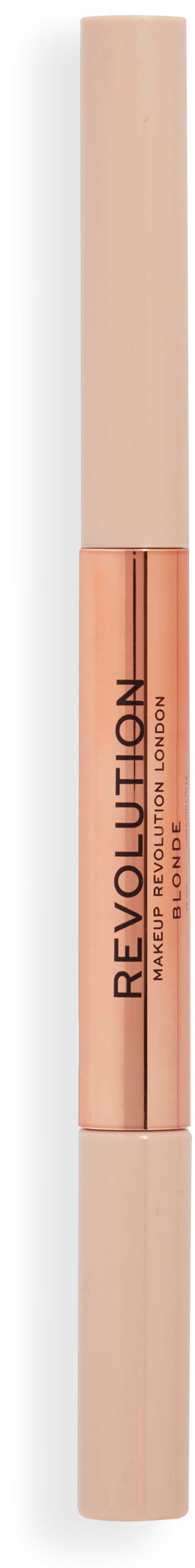 En makeupprodukt i ett rosa och roséguldfärgat rör, med märket 'Revolution' på.