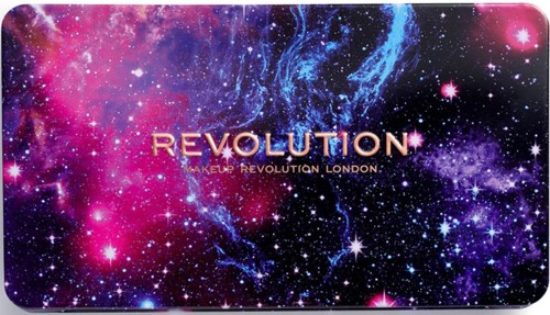 Cosmic background with pink, purple, and blue galaxy and stars. "REVOLUTION" written in large gold letters.