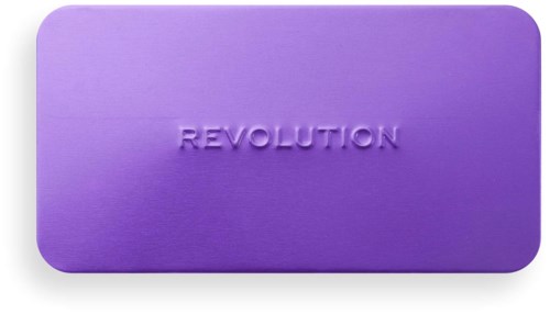 Ett lila rektangulärt föremål med rundade hörn och ordet 'REVOLUTION' präglat i mitten.