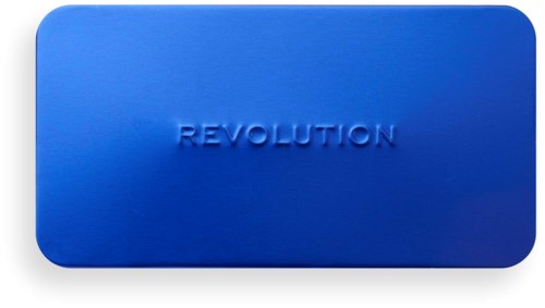 Sininen suorakulmio, jossa on pyöristetyt kulmat ja teksti "REVOLUTION" painettuna.