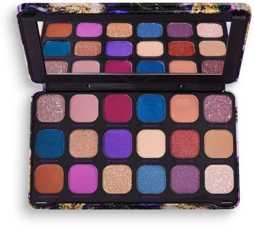 Eine bunte Lidschattenpalette mit 20 Farben, inklusive Glitzer, Matt und Schimmer, genannt Dreamer, Sanctuary, Bohemian.