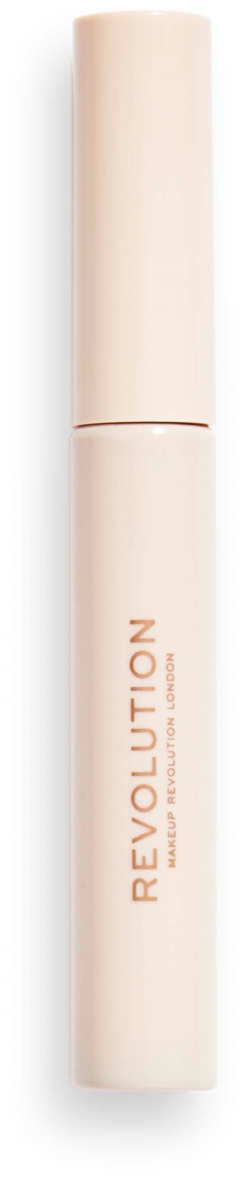 En hvit sylinderformet tube med lokk, merket 'REVOLUTION' og 'LIP.'