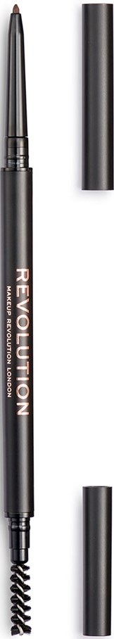En svart ögonbrynspenna med en spooly-borste i ena änden och ett lock bredvid, märkt 'REVOLUTION' i vitt.