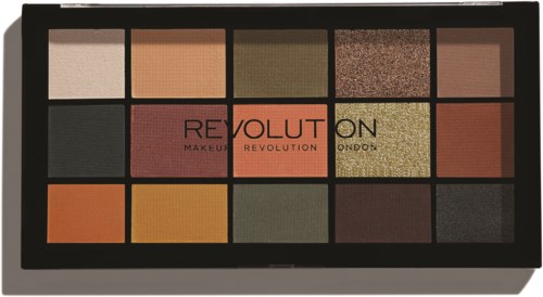Eine Make-up-Palette mit 15 verschiedenen Farbtönen, in drei Reihen angeordnet, enthält neutrale, warme und dunkle Farben.