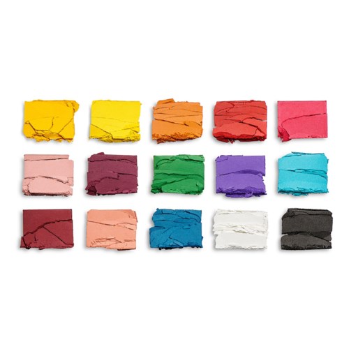 Colorful chalk pieces arranged in two rows, each piece varies in size and shade.