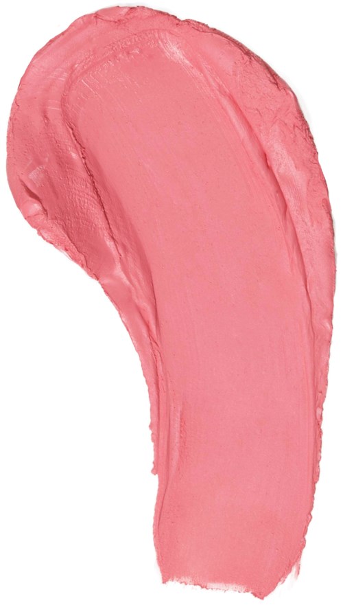 En smet av mjuk rosa smink, möjligen läppstift eller rouge, med en kurvig form och slät textur.