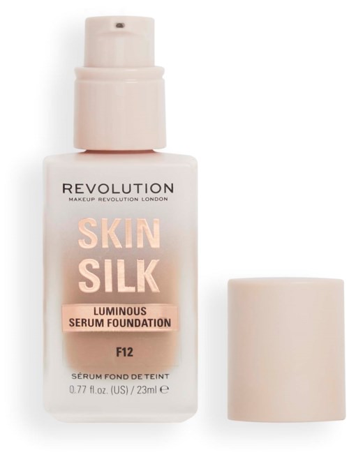 Skin Silk leuchtende Serum Foundation Flasche mit Deckel daneben.