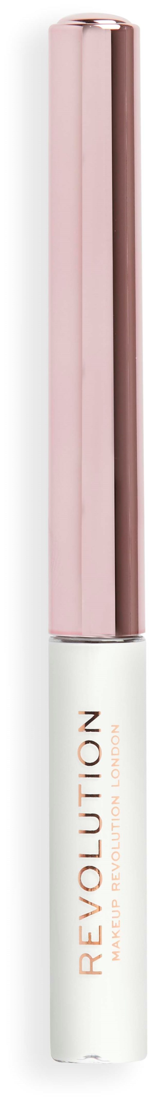 Ein weißer Make-up-Produktionsrohr mit roségoldenem Deckel und der Aufschrift "REVOLUTION".
