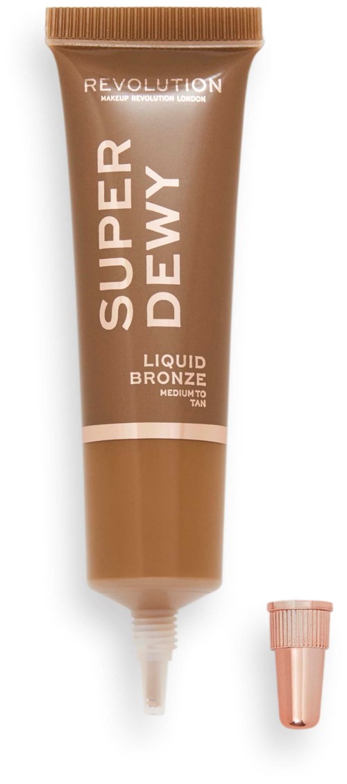 En brunt pigmentrör av Revolution Super Dewy Liquid Bronze med en liten rosa lock.