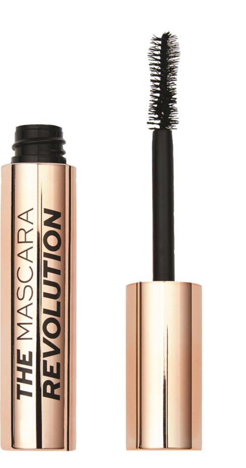 En mascaratub med en svart borste, märkt "The Mascara Revolution" i fet stil.