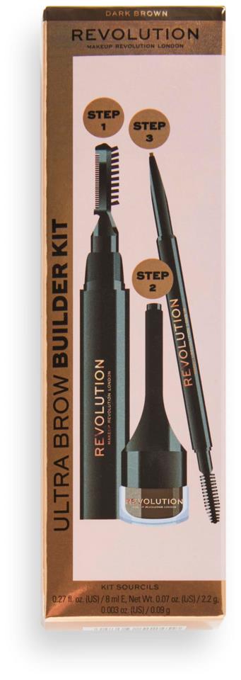 Makeup Revolution Ultra Brow Builder Kit Dark Brown 10ml