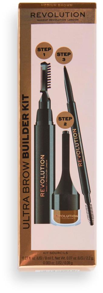 Makeup Revolution Ultra Brow Builder Kit Medium Brown 10ml