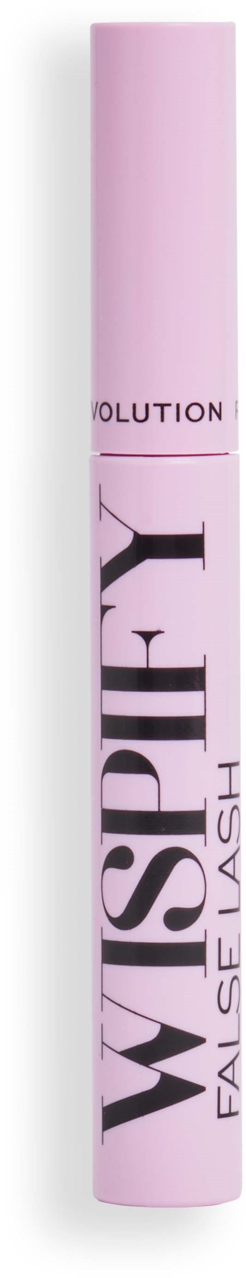 Eine rosa Tube Wimperntusche wasserfest mit schwarzen und weißen Schriftzug 'WATERPROOF FALSE LASH.'