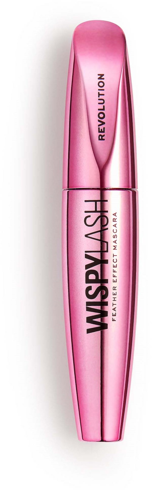 Pink mascara-rör med svart text, märket Rebel, kallad Wispy Ash.