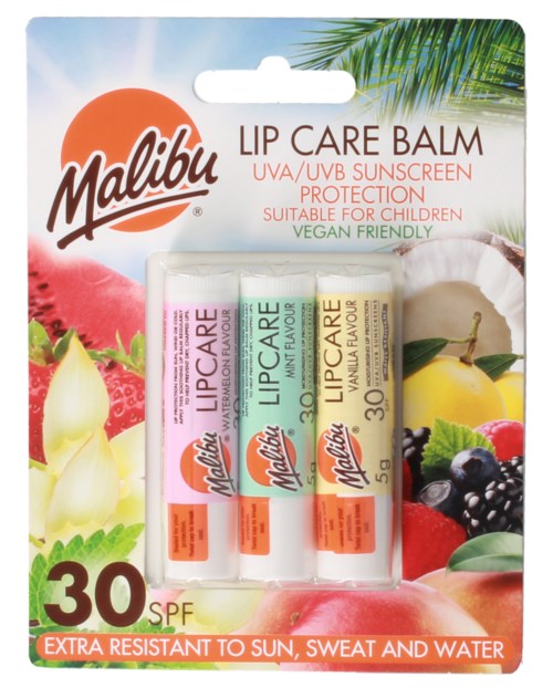 Malibu Spf 30 Lip Balm Assorted Flavours 3 Pack