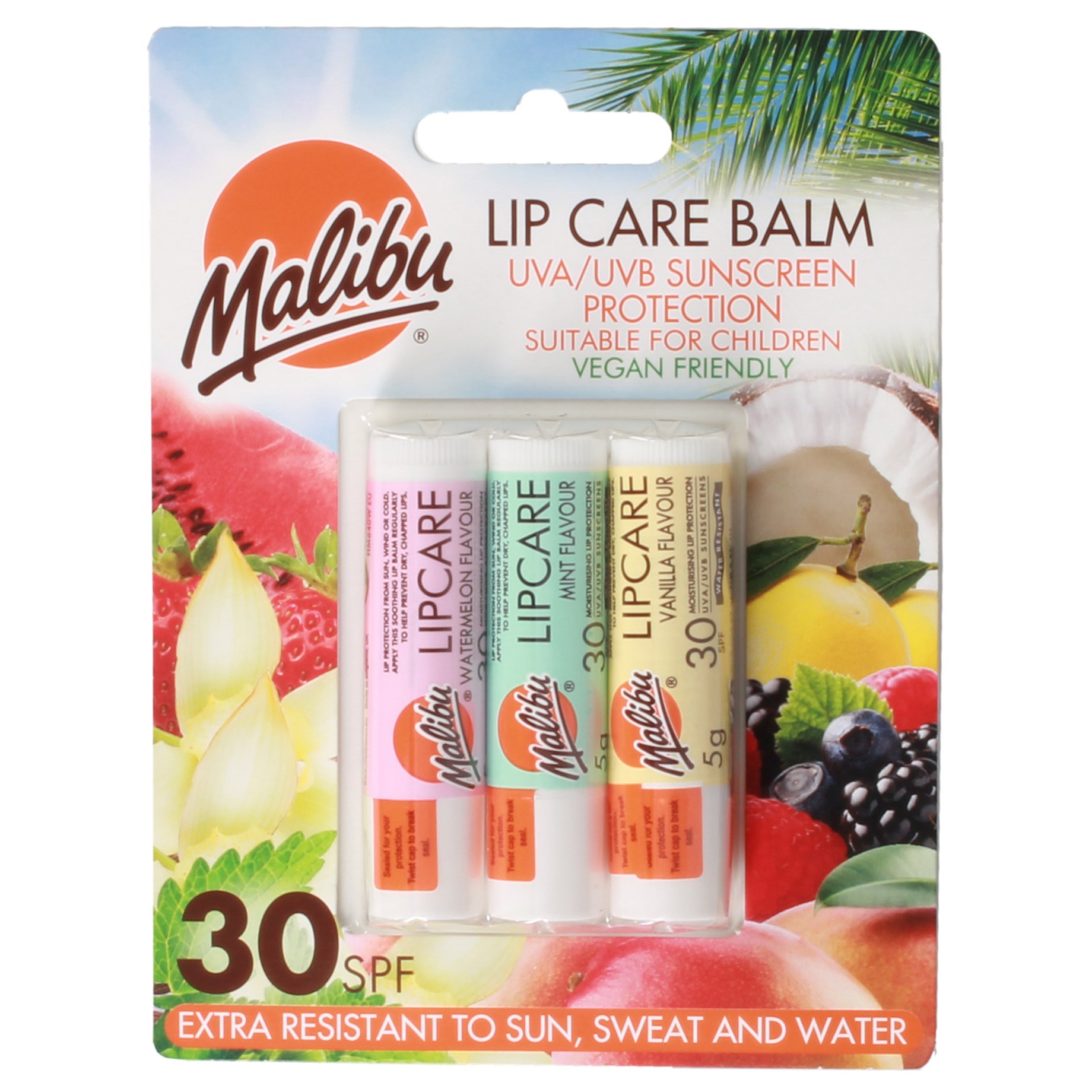 Malibu Spf 30 Lip Balm Assorted Flavours 3 Pack