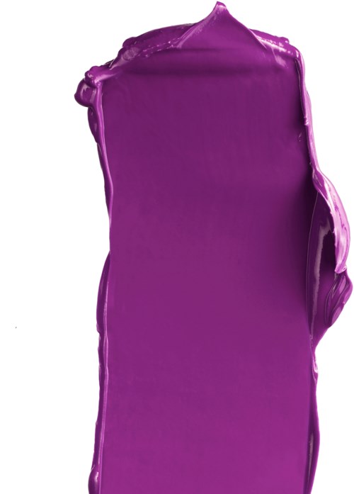 Violetti maalausjälki kiiltävä pinta ja epätasaiset reunat.