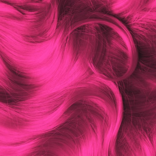 Pinker Haarstil mit voluminösen Locken und Wellen. Hell, glänzend und lebendig mit glatter Textur.