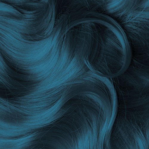 Swirling blue hair in soft waves, extending outward with a mysterious, glowing effect.