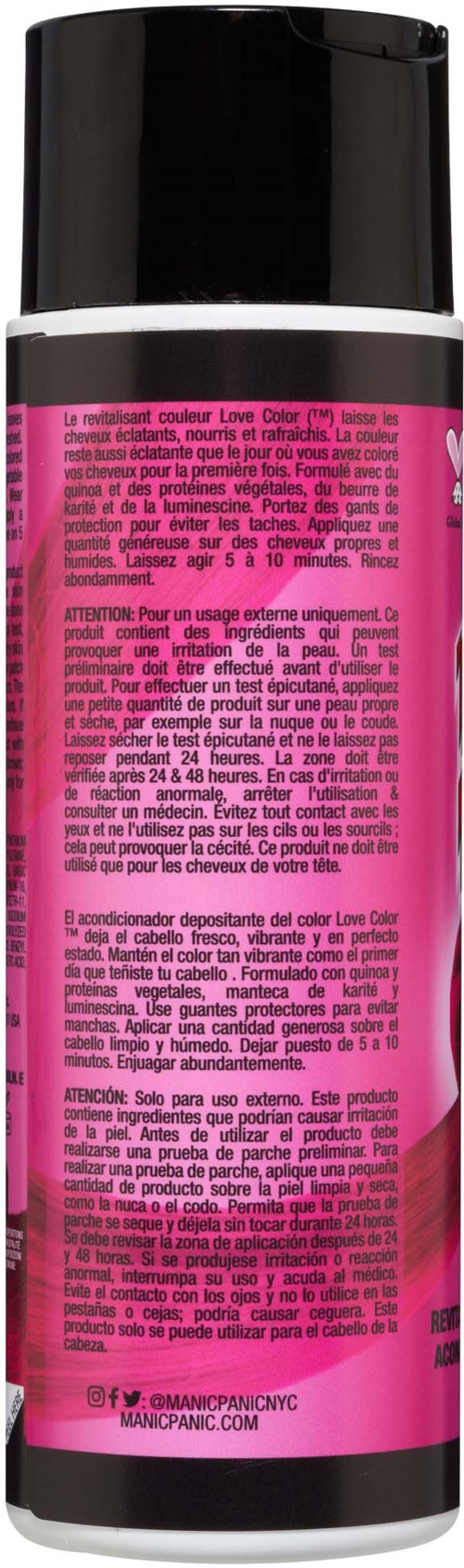 Eine rosa und schwarze Sprühflasche mit Produktinformationen und Warnhinweisen.
