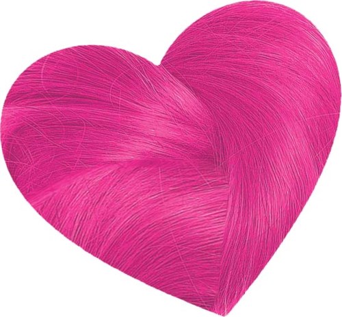 Ett rosa hjärta med texturerade, hårliknande linjer och en glittrande yta.