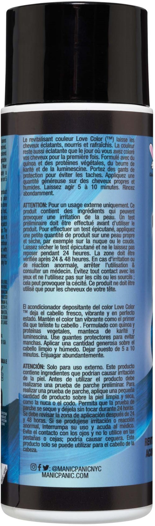 Blue and black spray can with detailed instructions and warnings written on it.