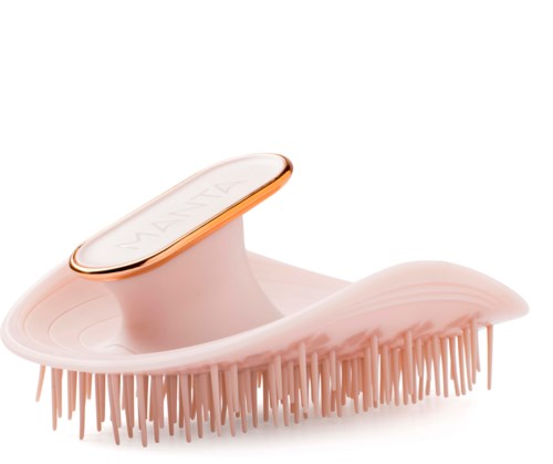 A pink foot scrubber with soft bristles and a handle for easy use, designed for cleaning feet.