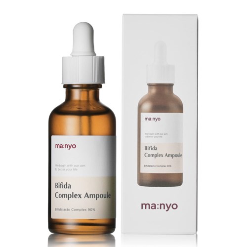 A brown glass dropper bottle and box for Bifida Complex Ampoule with white label and dropper cap.
