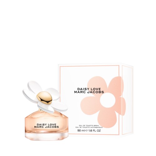 En parfyllflaska med ett blommigt lock bredvid en box med blommönster och text.