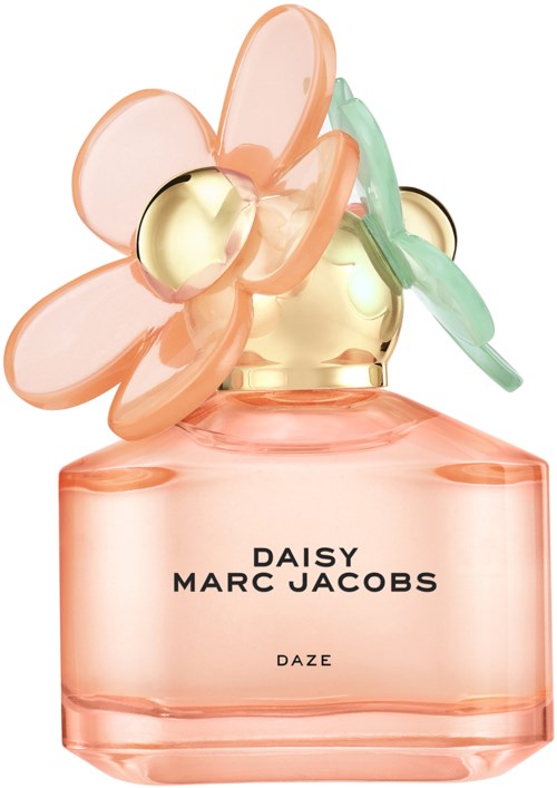 En parfyllflaska med blomformad kork och pastellfärger, märkt Daisy av Marc Jacobs.