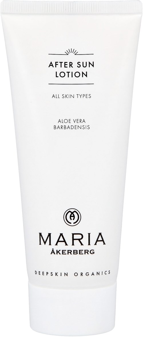 Vit tub märkt after sun lotion för alla hudtyper med Aloe Vera. Varumärke Maria Åkerberg, Deep Skin Organics.