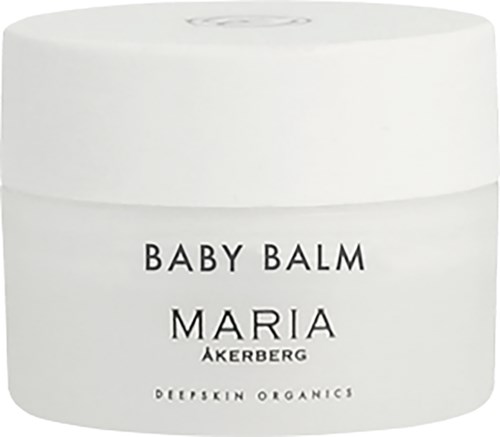 A white jar labeled 'Baby Balm Maria Akerberg' with simple black text. It is by Deep Skin Organics.