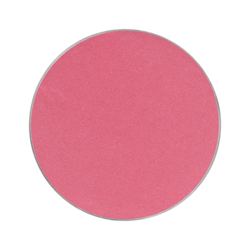Ett rosa, runt makuprouge eller puder med en slät yta.