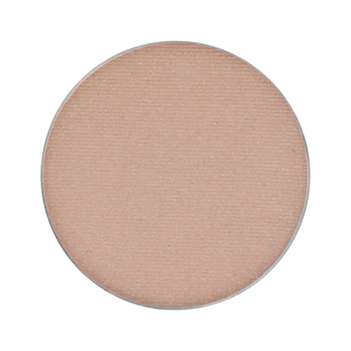 En rund makeup-kompakt med beige pulver indeni.