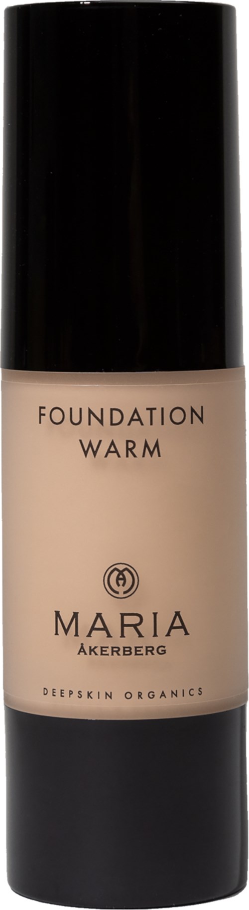 A bottle of Maria Åkerberg Foundation Warm, with a black cap and simple label design.