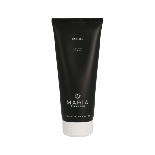 Eine schwarze Tube mit der Aufschrift 'Maria Åkerberg Hair Gel' in weißer Schrift. Es ist ein Bio-Haar gel.